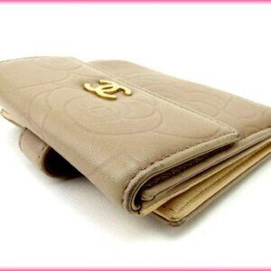 Chanel Wallet Purse Folding wallet Camellia Beige Woman Authentic Used Y1243